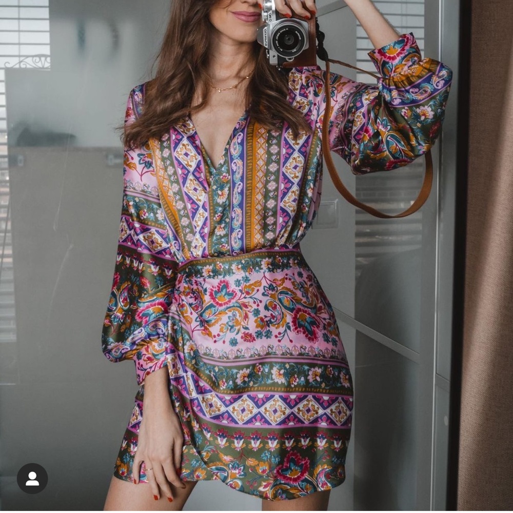 ZARA Satin Effect Print Dress